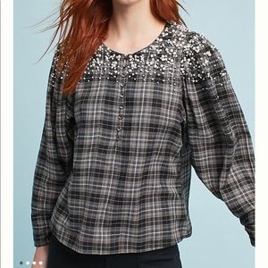 Anthropologie Akemi +Kin Embellished Flannel Shirt